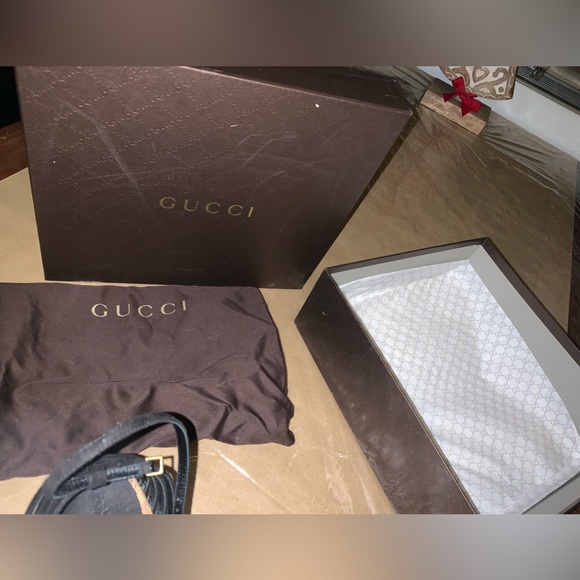 Gucci Black Gold Studded Cork Wedges Sandal-38 - Picture 6 of 11